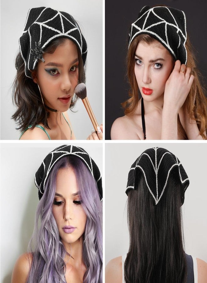 Xyulaan Gothic Cotton Headbands for Women, Spooky Crochet Bandana Knitted Headband with Gothic Hair Accessories Halloween, Wicked Hair Spider Rhinestone Barrettes Triangle Scarf Alternative Accessories - Image 2